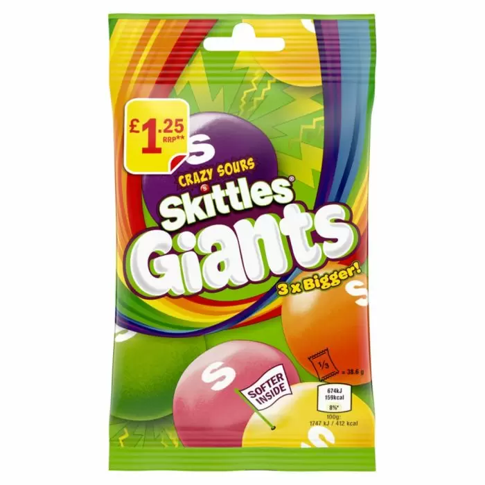 Skittles Giants Vegan Sour Fruit Flavoured Treat Bag 116g £1.25 PMP